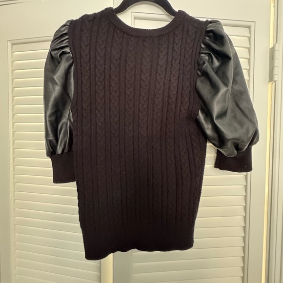 Philosophy Women's Black Cable Knit Sweater with Faux Leather Puff Sleeves - Picture 2 of 3